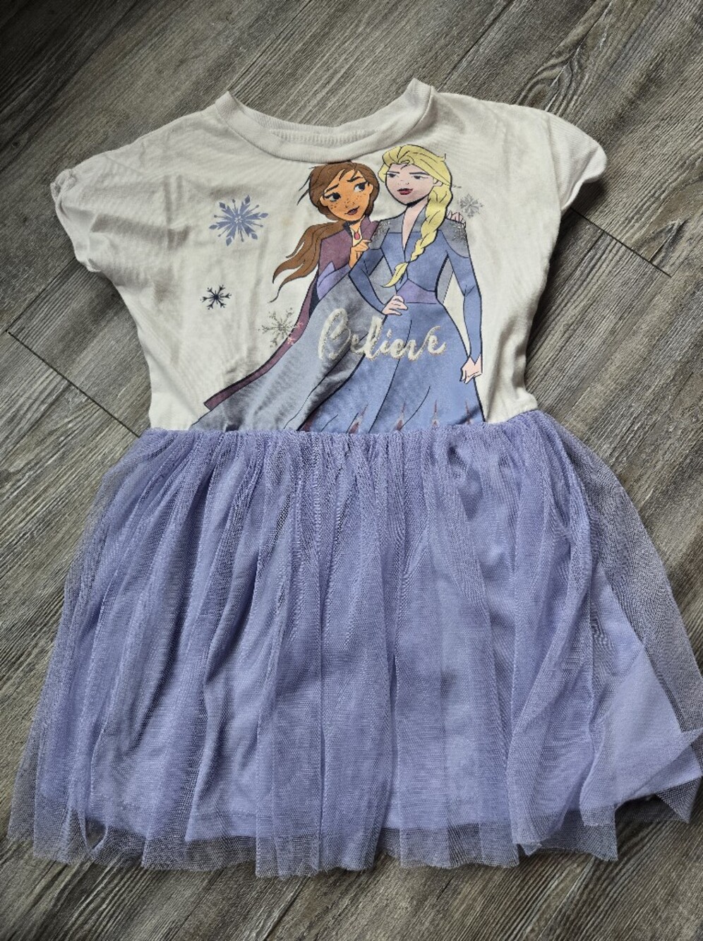 Girls' White and Lavender Frozen-Inspired Tulle Dress